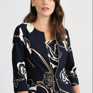 Joseph Ribkoff Midnight Blue/Vanilla Floral Print 3/4 Sleeve Twin Set Jacket